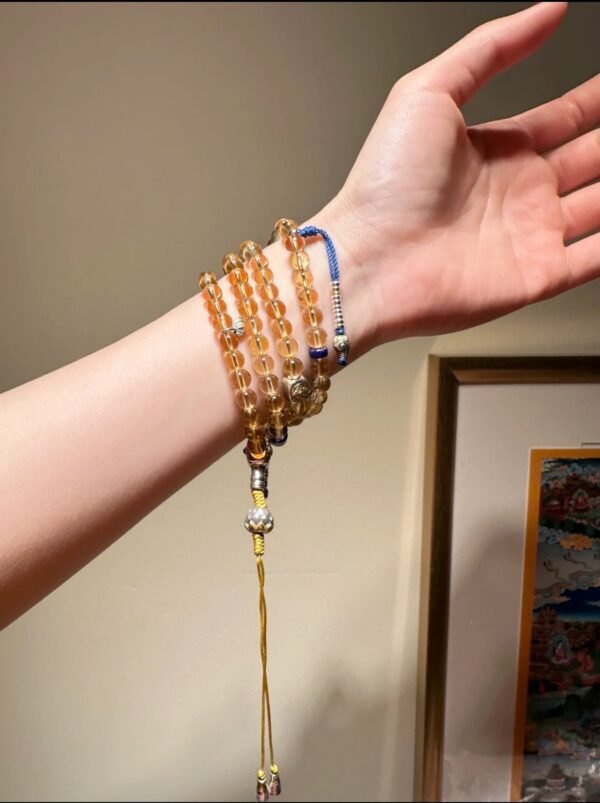 Natural Brazilian Citrine 108 Mala Beads for Solar Plexus Chakra, Meditation & Abundance – Handmade Gemstone Necklace with 18K Gold, Sterling Silver & Lapis Lazuli Accents - Image 4