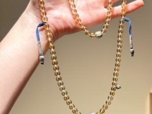 Natural Brazilian Citrine 108 Mala Beads for Solar Plexus Chakra, Meditation & Abundance – Handmade Gemstone Necklace with 18K Gold, Sterling Silver & Lapis Lazuli Accents