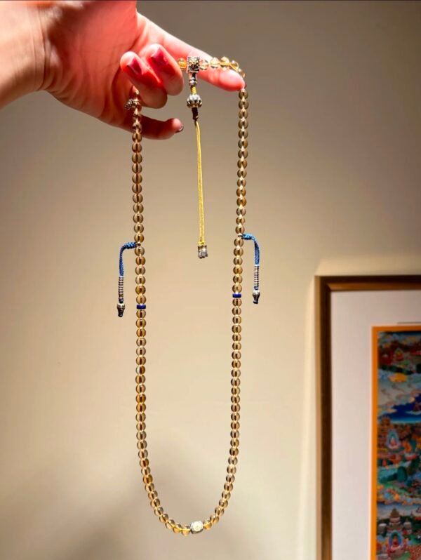 Natural Brazilian Citrine 108 Mala Beads for Solar Plexus Chakra, Meditation & Abundance – Handmade Gemstone Necklace with 18K Gold, Sterling Silver & Lapis Lazuli Accents - Image 8